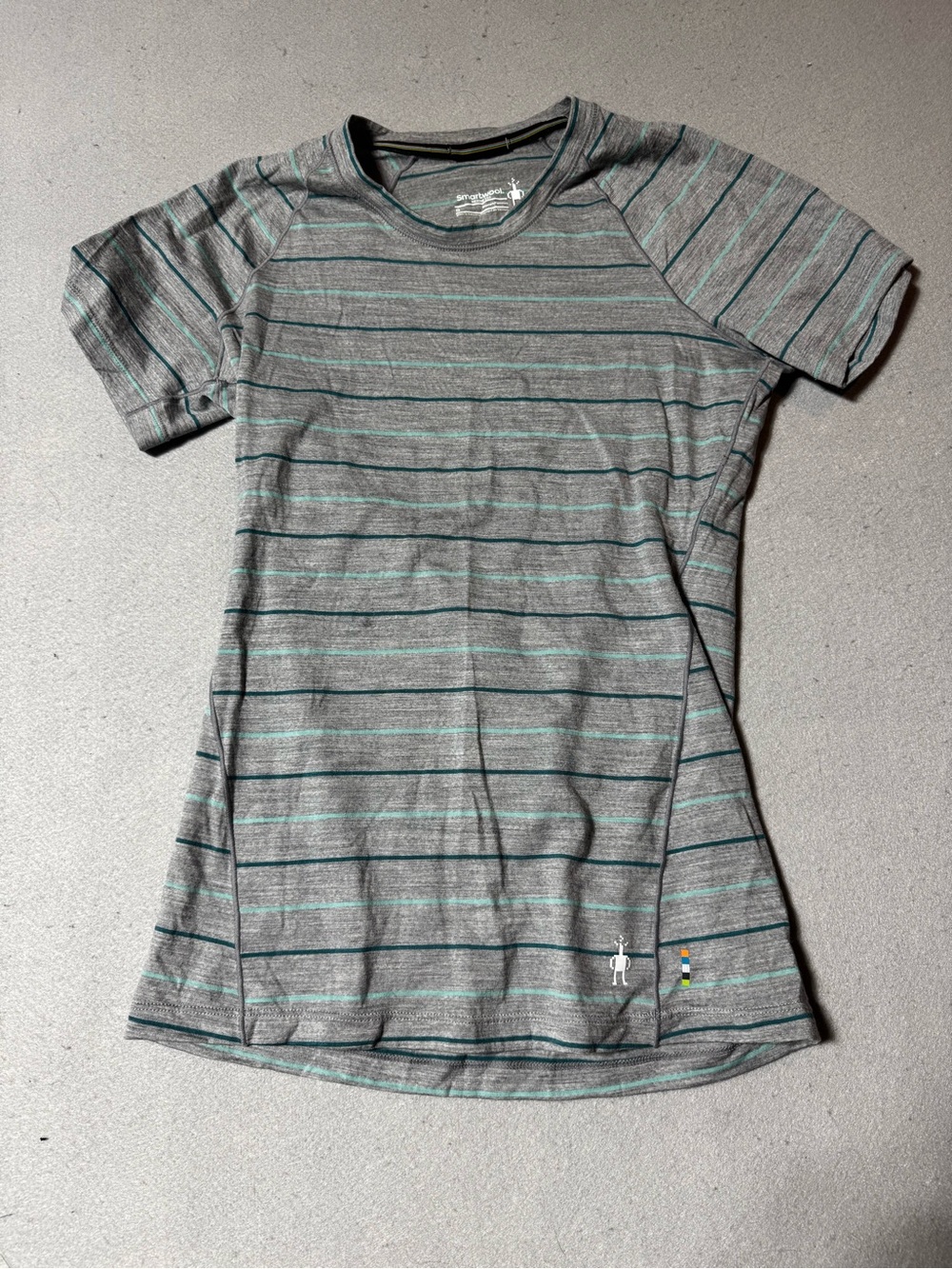 Smartwool Women’s Gray & Teal Stripe Short-Sleeve Tee Size S